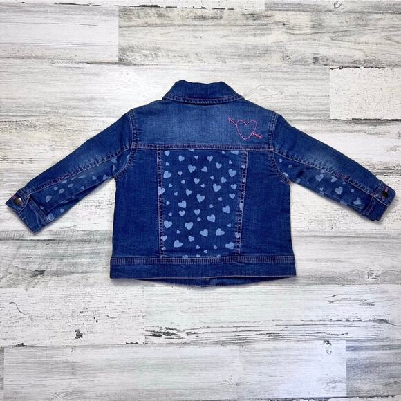 Hatley Jacket Girls 2 Blue Denim Heart Print Lined Jean Jacket Embroidered Fall - Picture 3 of 12